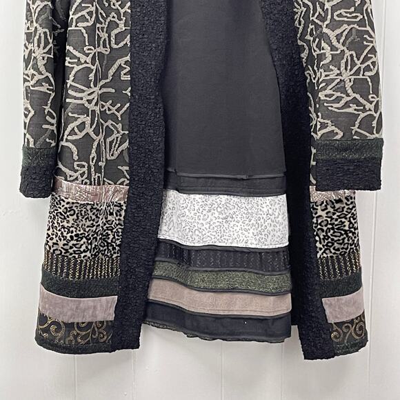 Chico's Womens Cardigan Wrap Medium Animal Print Mixed Media Duster Open Front - Picture 3 of 10